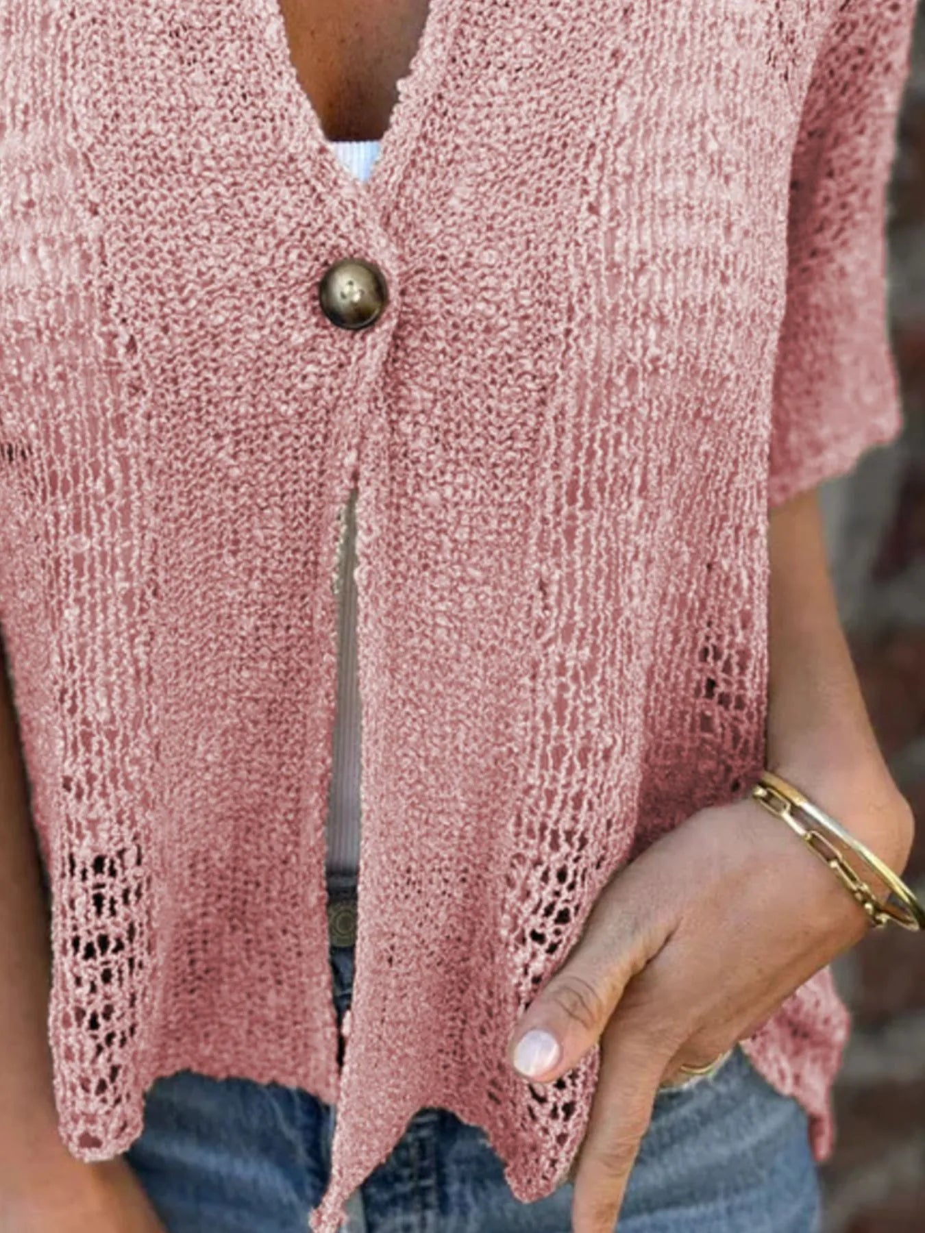 Full Size One Button Half Sleeve Cardigan Plus Size - Tigbul's Variety Fashion Shop