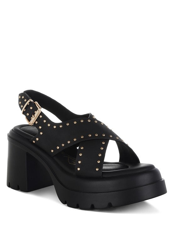 Nambo Stud Embellished Block Heel Sandals - Tigbul's Variety Fashion Shop