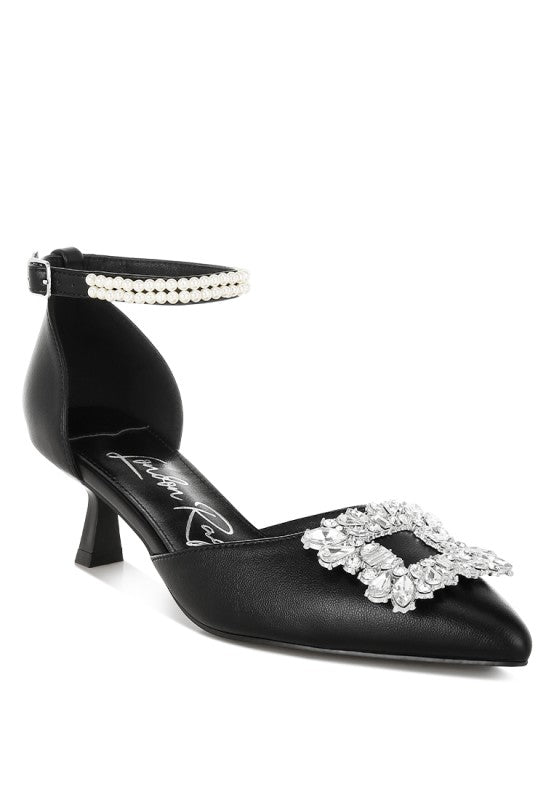 Onkana Diamante Brooch Kitten Heel Sandals - Tigbul's Variety Fashion Shop