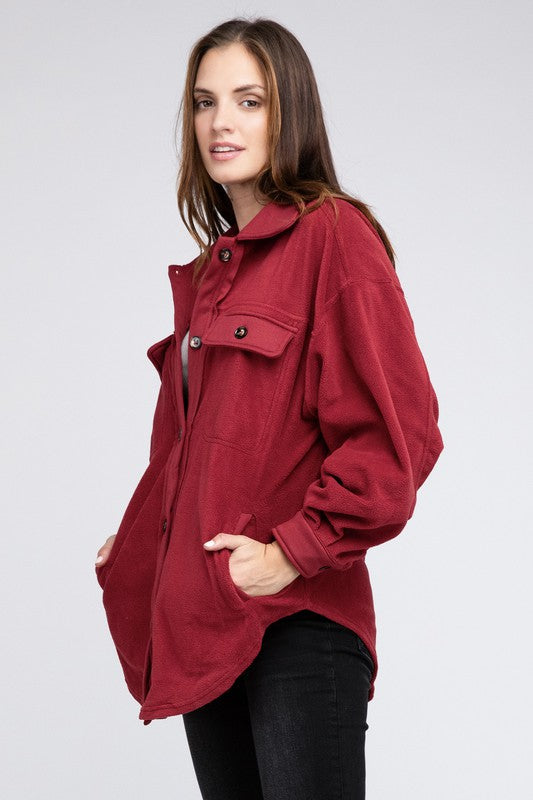 Fleece Buttoned Down Oversized Jacket - Tigbul's Variety Fashion Shop