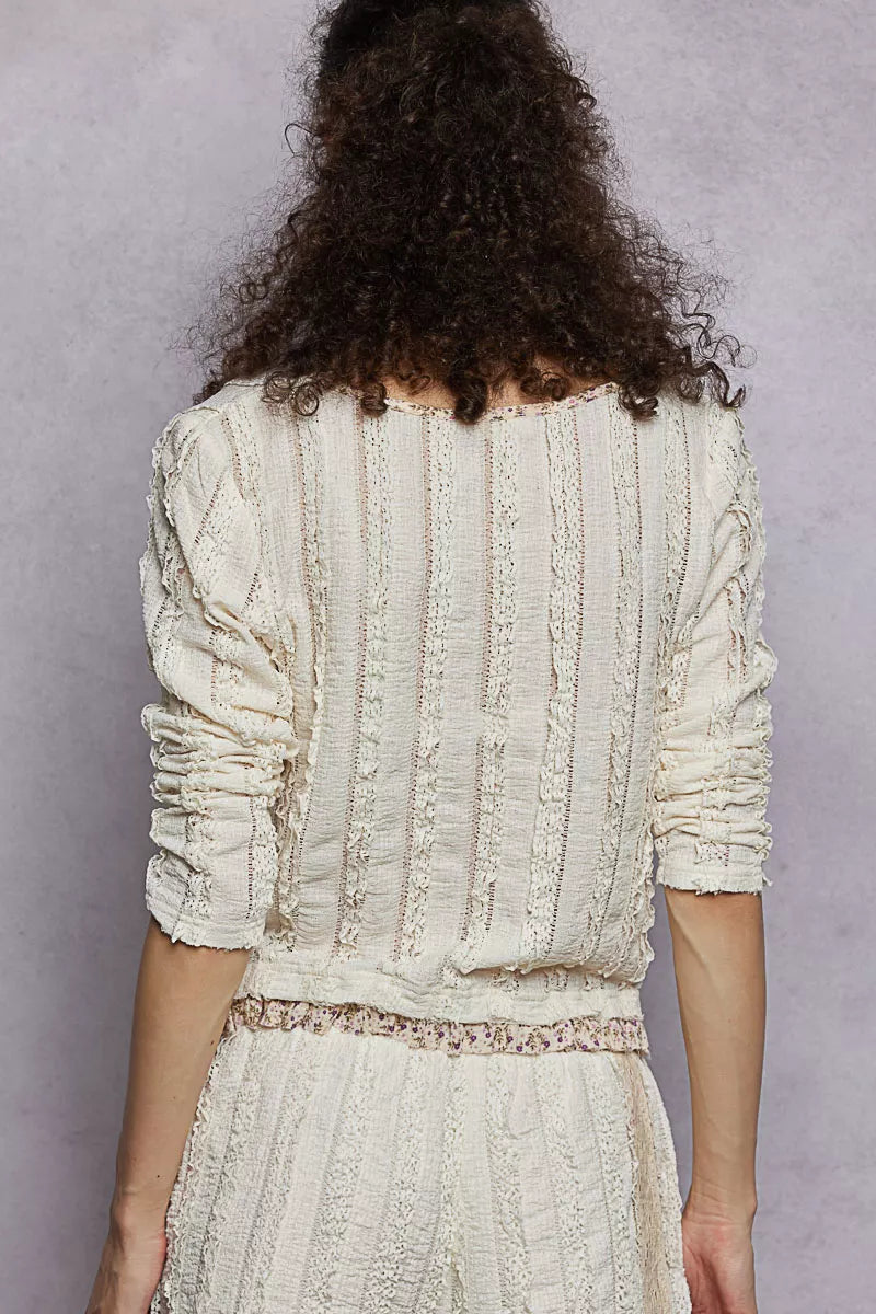 POL Texture Long Sleeve Blouse with Floral Ruffled - Tigbul's Variety Fashion Shop