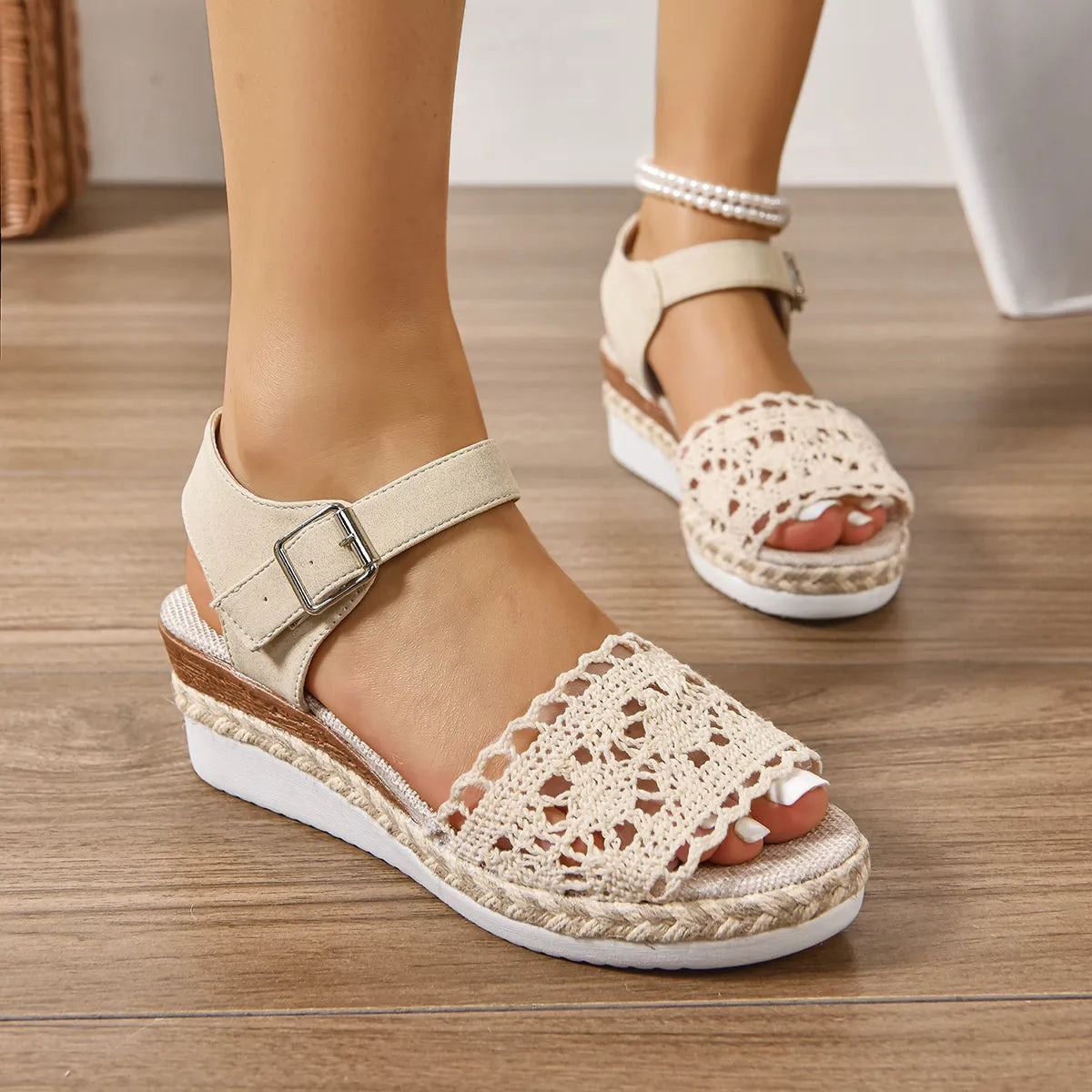 Crochet Platform Wedge Sandals - Tigbul's Variety Fashion Shop