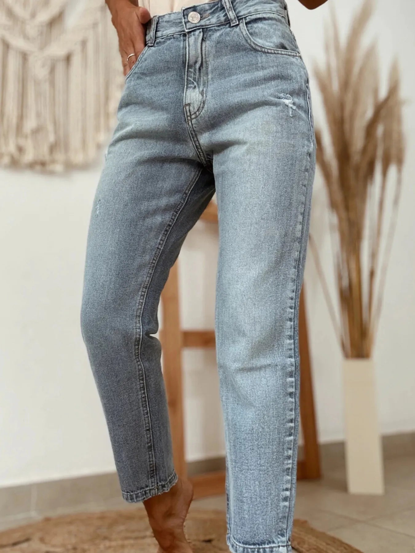 Distressed Ankle-length Straight Jeans - Tigbul's Variety Fashion Shop