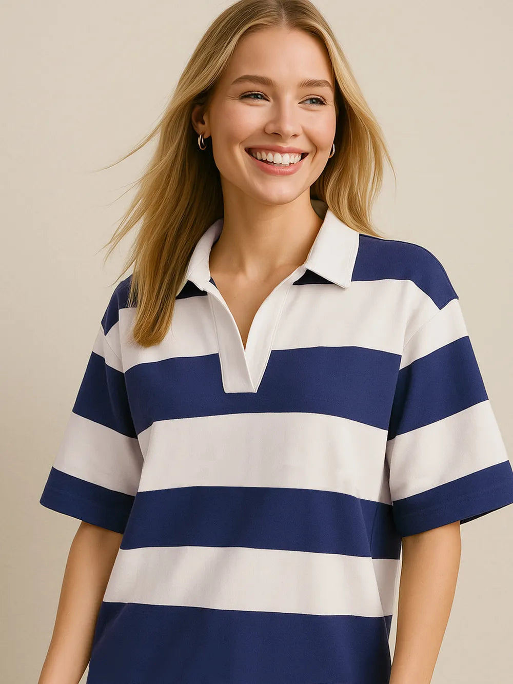 Oh Pima Cotton Wash Color Block Johnny Collar Half Sleeve Top - Tigbul's Variety Fashion Shop