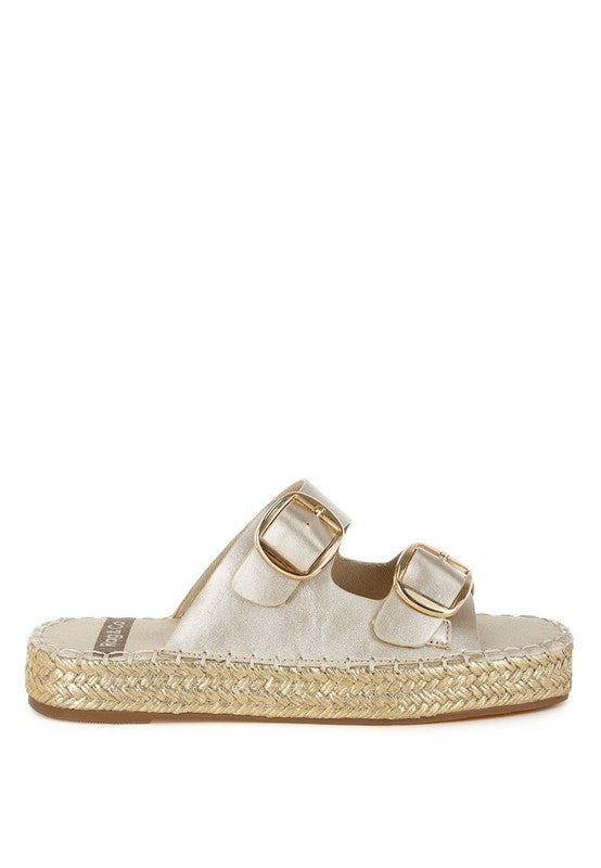 Miova Metallic Buckle Detail Espadrille Flatforms - Tigbul's Variety Fashion Shop