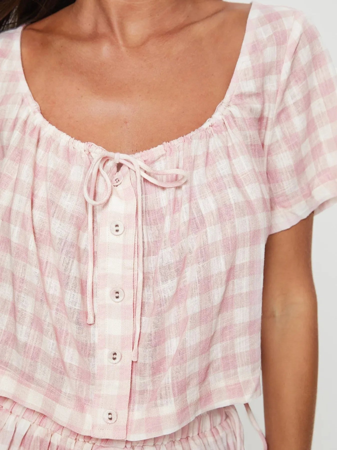 Gingham Check Top and Shorts Two-Piece Casual Set - Tigbul's Variety Fashion Shop