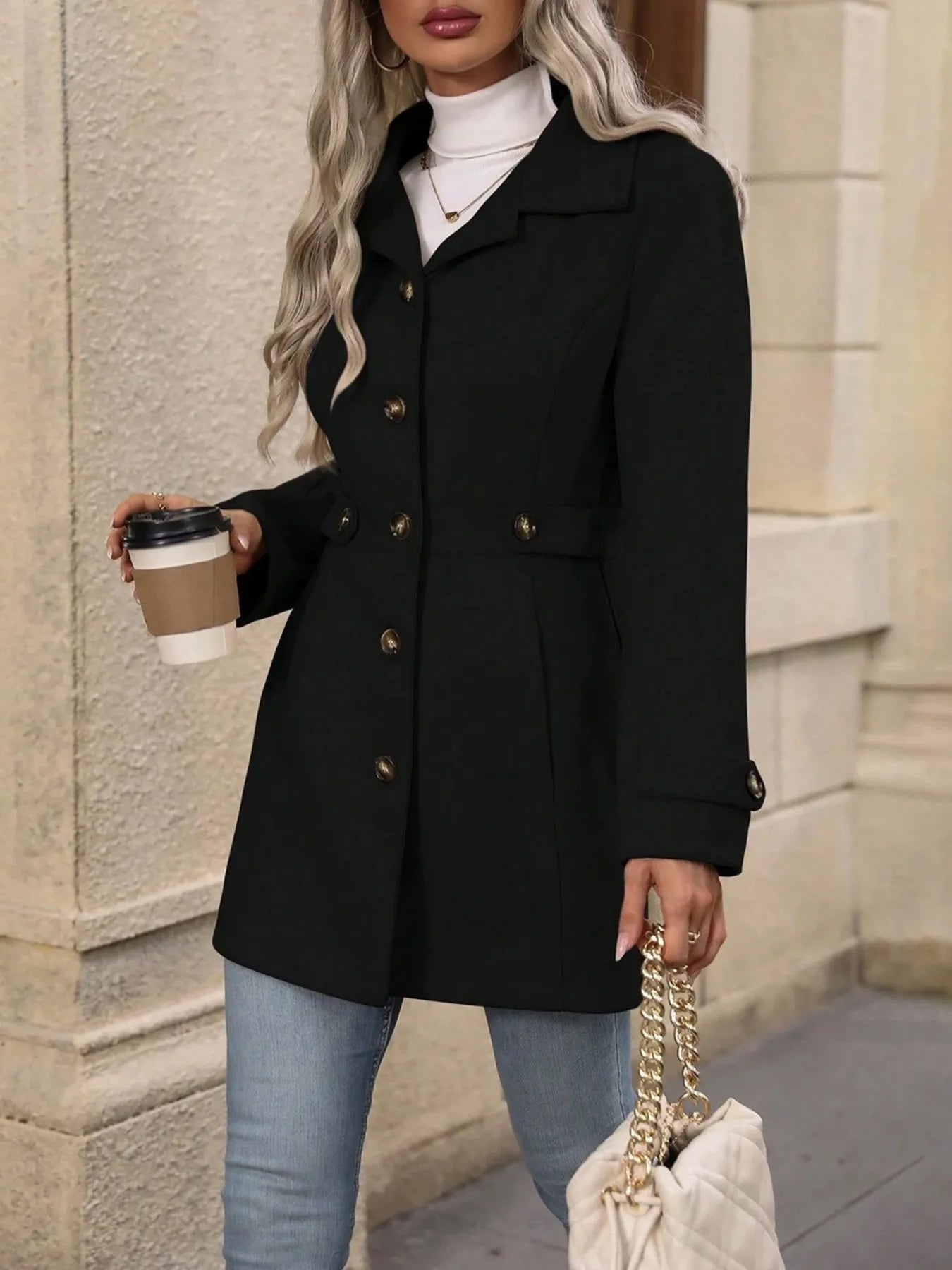 Button Up Long Sleeve Coat - Tigbul's Variety Fashion Shop