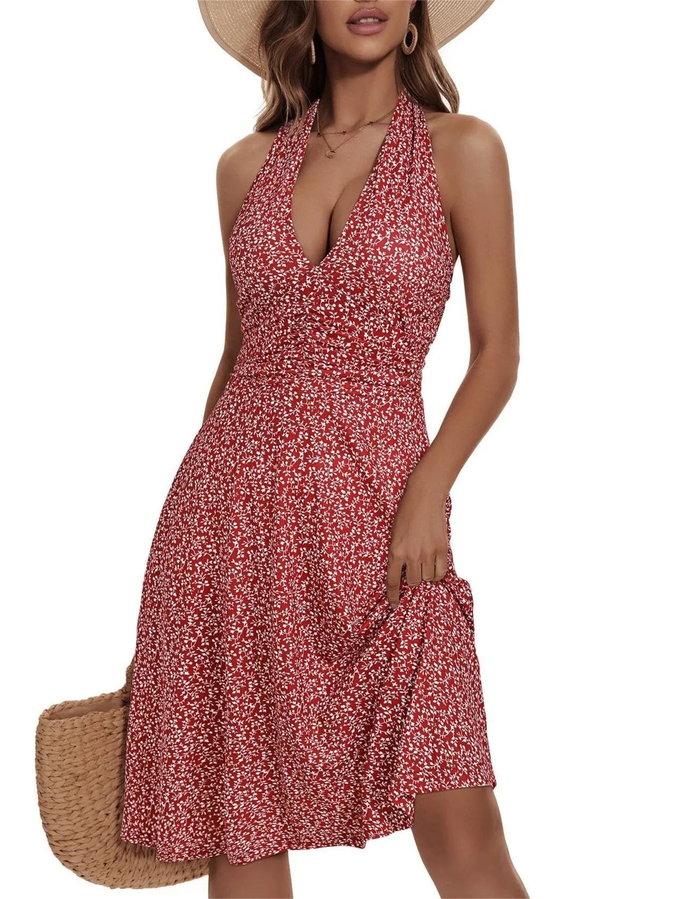 Printed Halter Neck Dress - Tigbul's Variety Fashion Shop