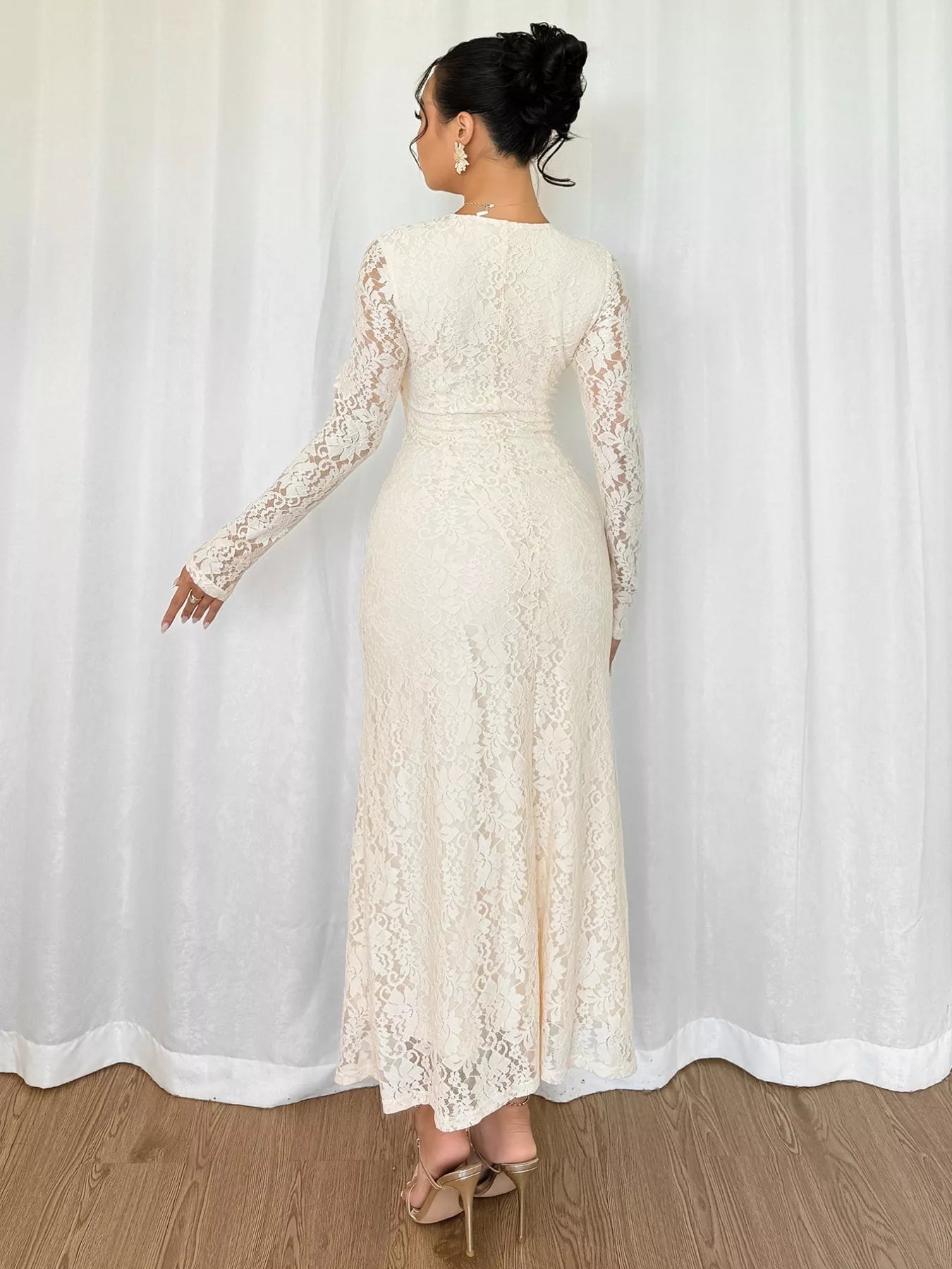 Lace V-Neck Long Sleeve Dress - Tigbul's Variety Fashion Shop