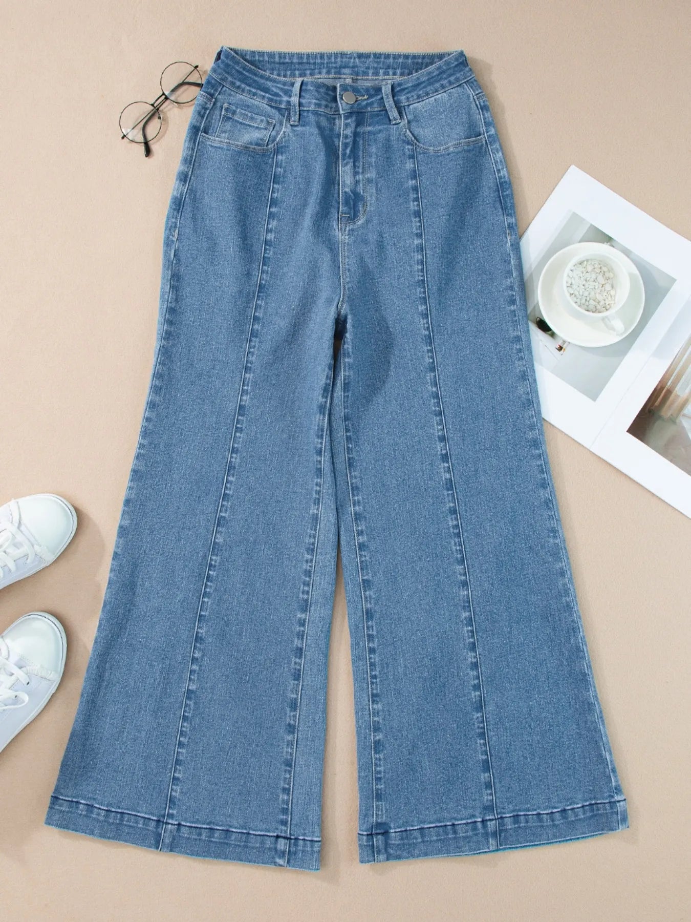Seam Detail Flared Bottom Ankle Length Jeans - Tigbul's Variety Fashion Shop