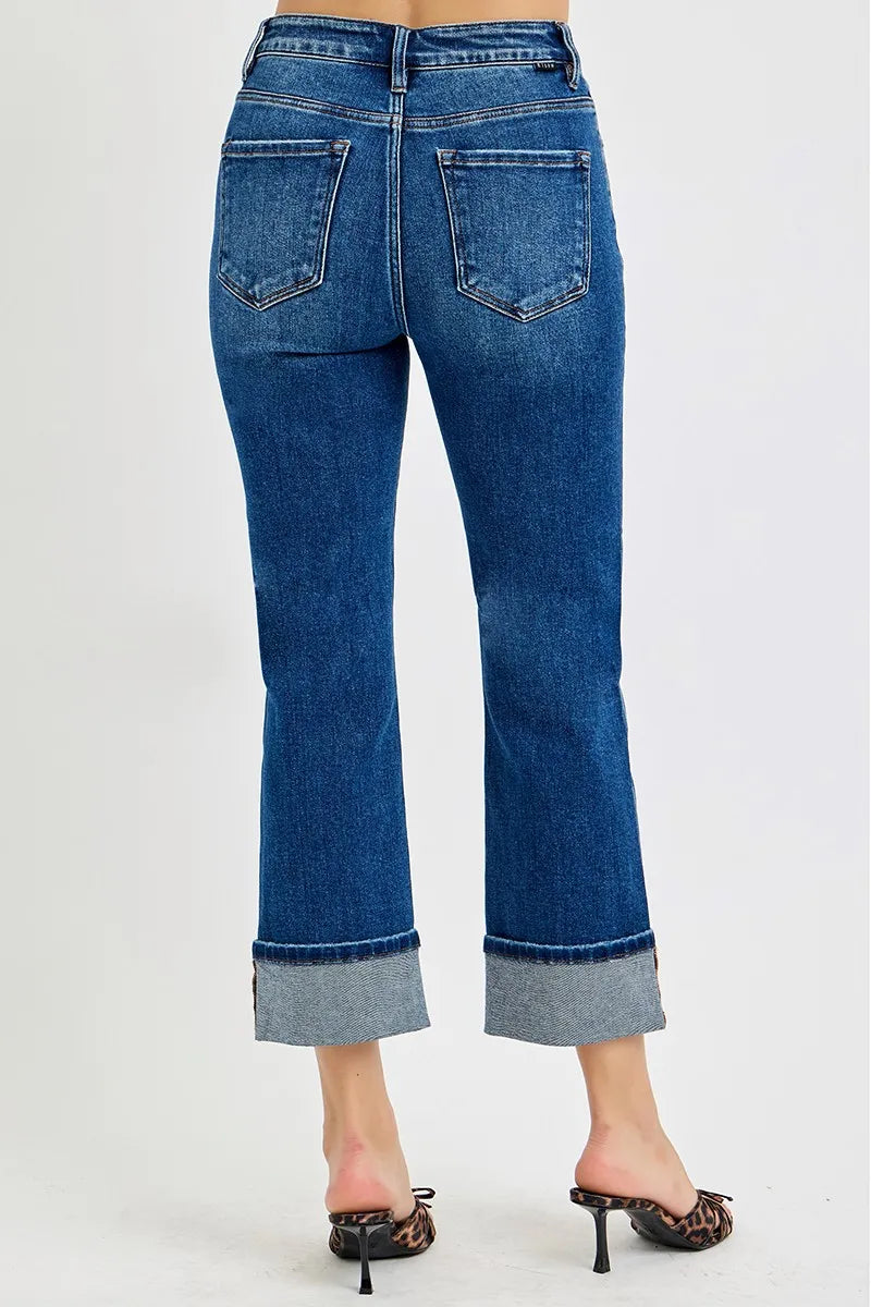 RISEN High Rise Ankle Straight Cuffed Jeans - Tigbul's Variety Fashion Shop