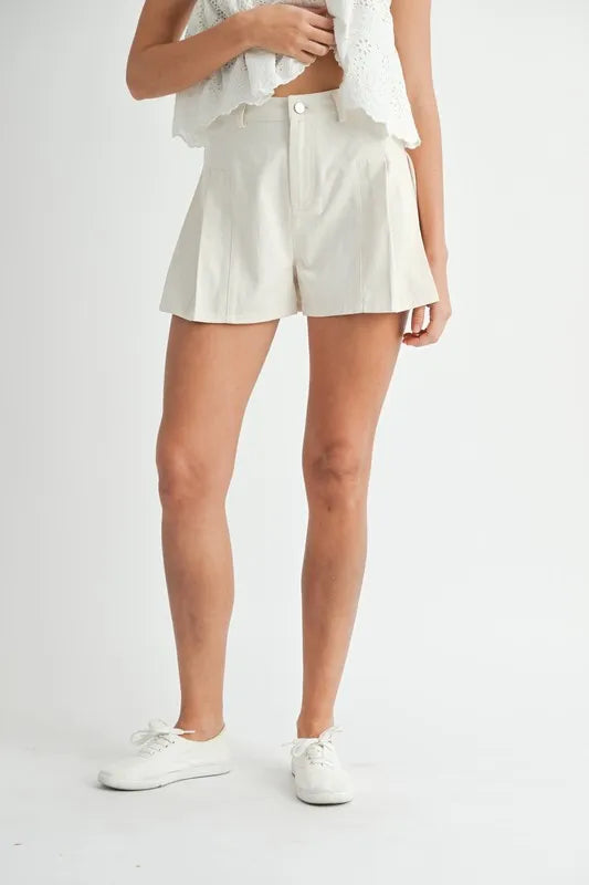 Ivory Pleated High Waist Twill Shorts - Tigbul's Variety Fashion Shop