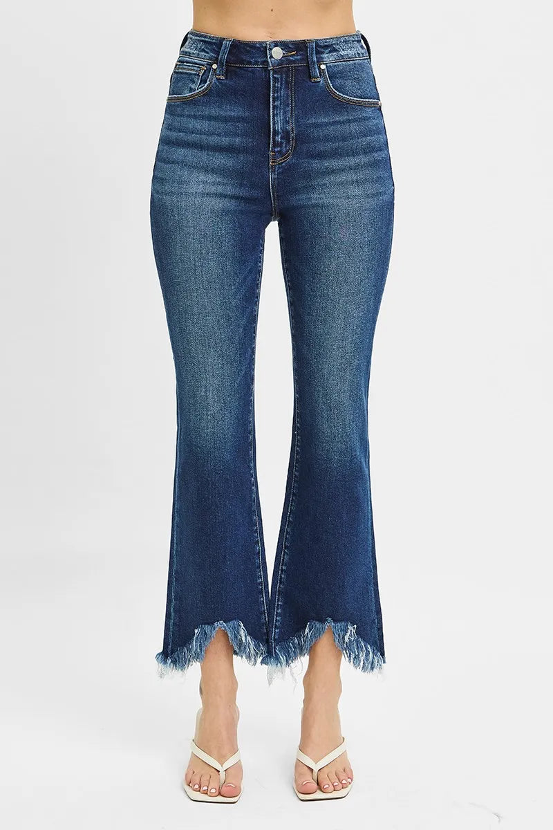 RISEN High Rise Crop Bootcut Fray Hem Jeans - Tigbul's Variety Fashion Shop