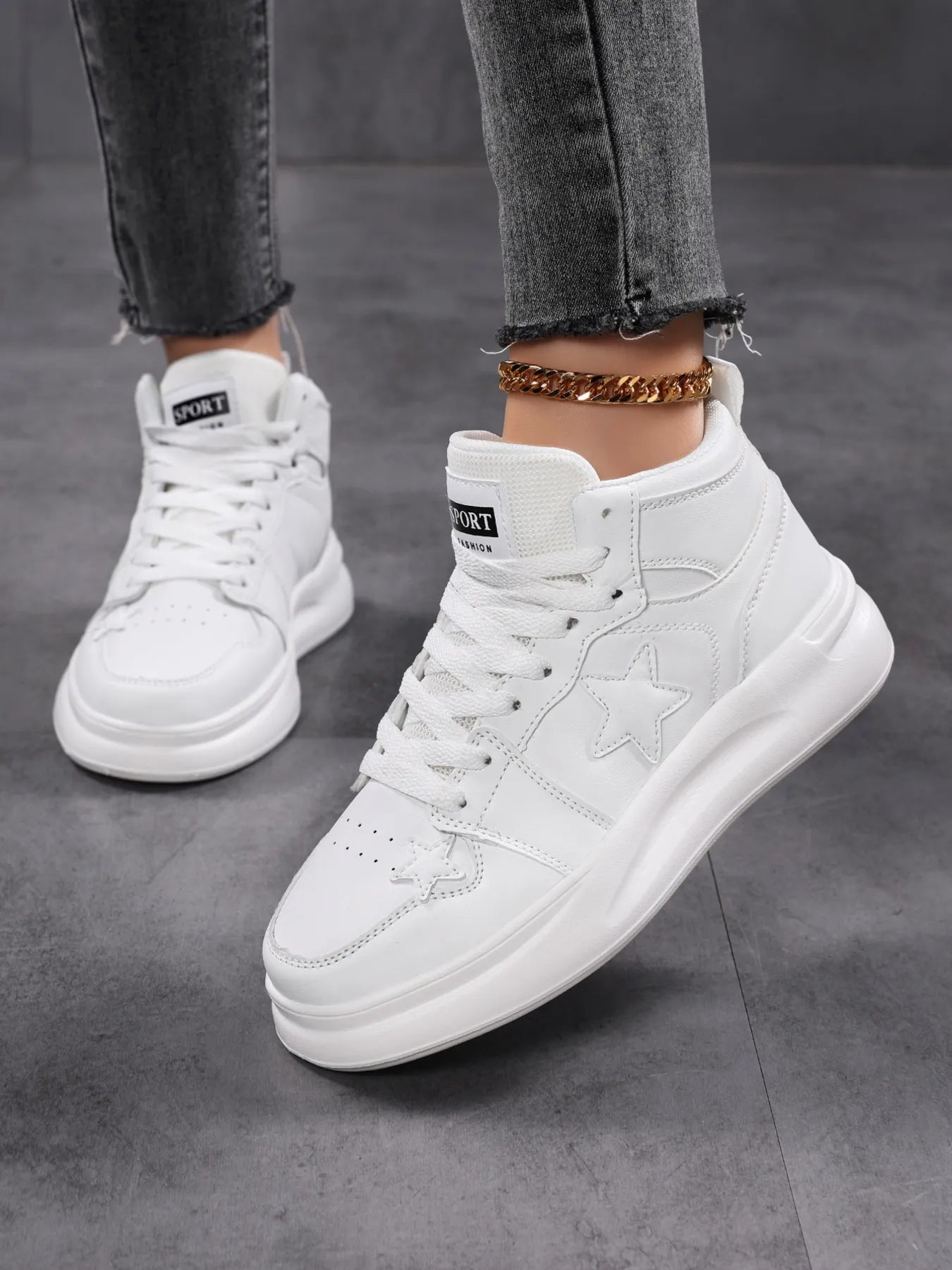 Star Pattern Lace Up Sneakers - Tigbul's Variety Fashion Shop