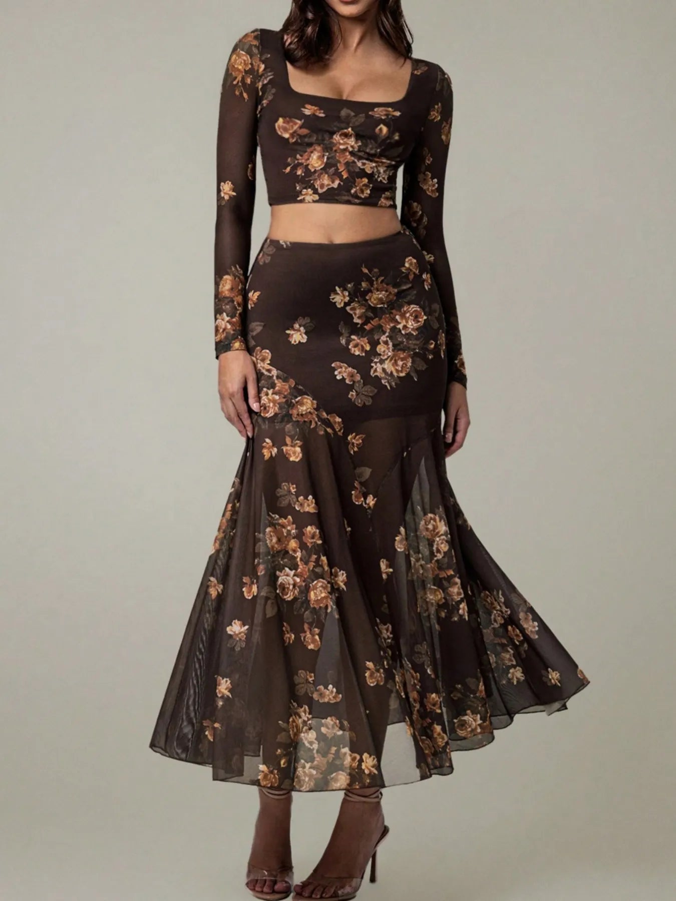 Floral Square Neck Top and Skirt Set - Tigbul's Variety Fashion Shop