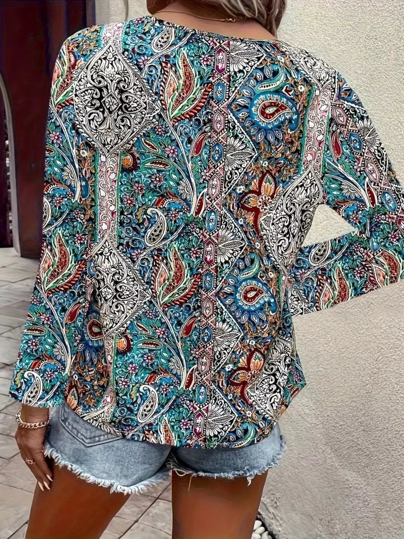 Paisley Print Long Sleeve Blouse - Tigbul's Variety Fashion Shop
