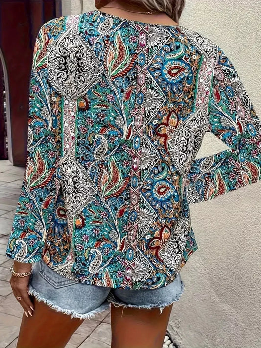 Paisley Print Long Sleeve Blouse - Tigbul's Variety Fashion Shop