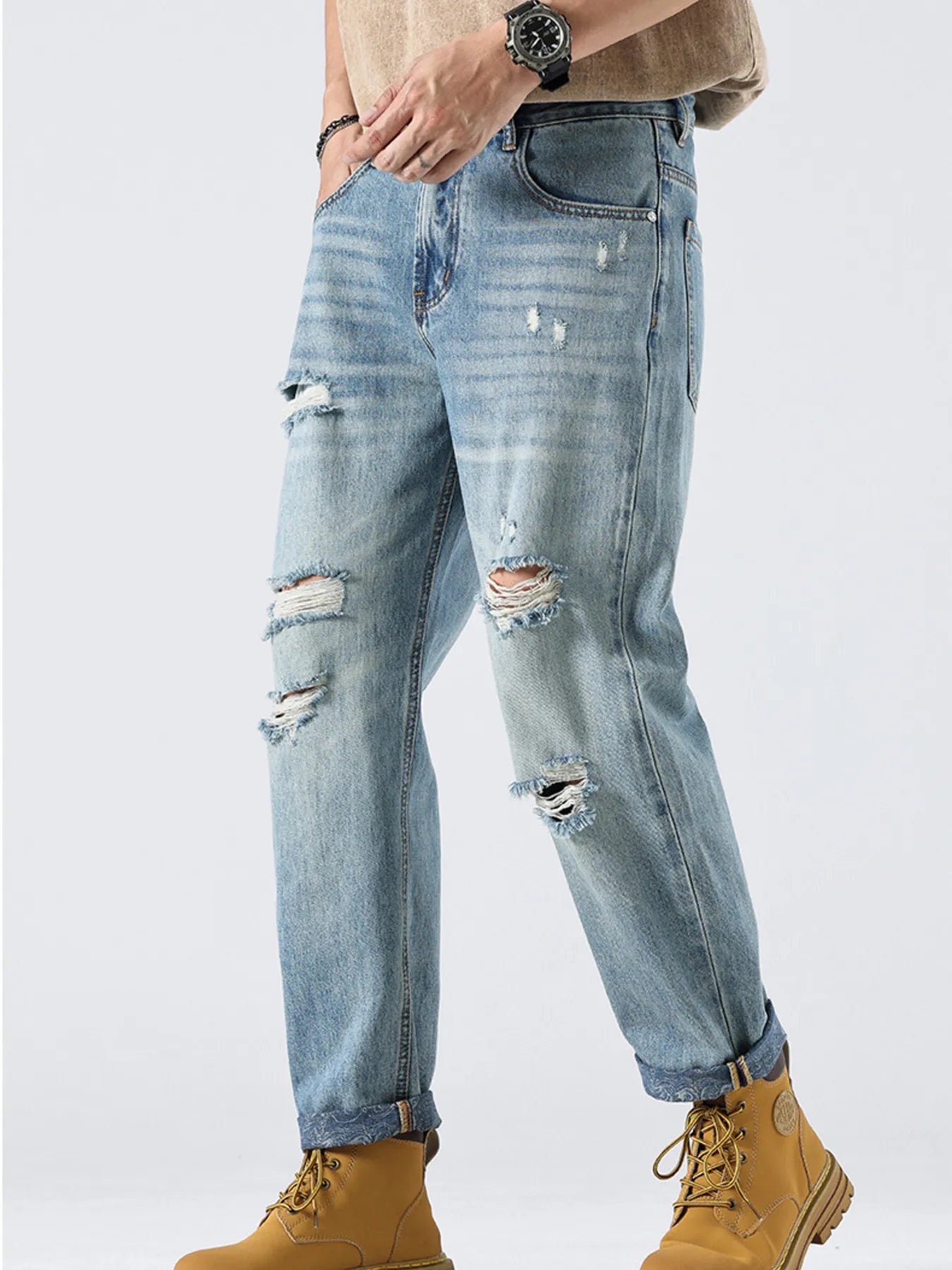 Men's Distressed Loose Fit Jeans - Tigbul's Variety Fashion Shop