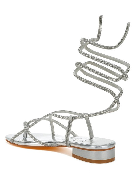 Babbity Rhinestone Embellished Lace-Up Sandals - Tigbul's Variety Fashion Shop