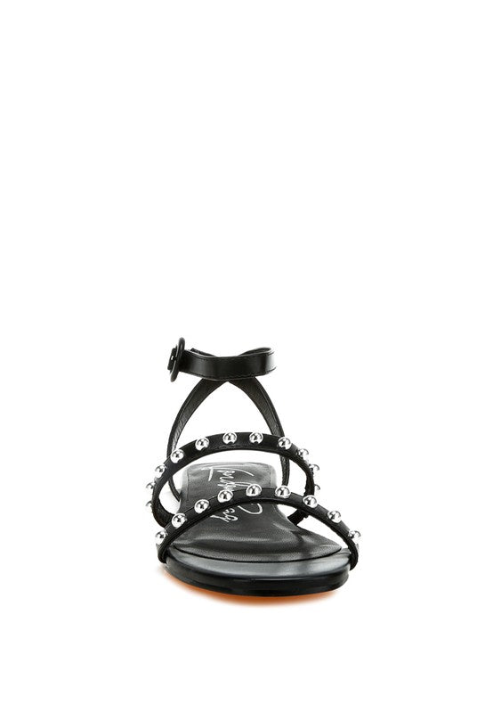 Flippity Studded Ankle Strap Flat Sandals - Tigbul's Variety Fashion Shop
