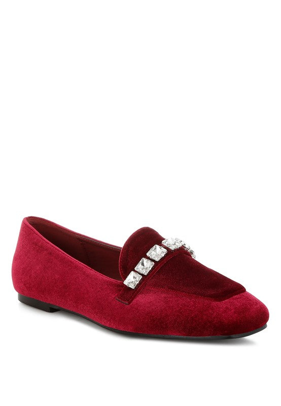 Kyari Velvet Diamante Strap Loafers - Tigbul's Variety Fashion Shop