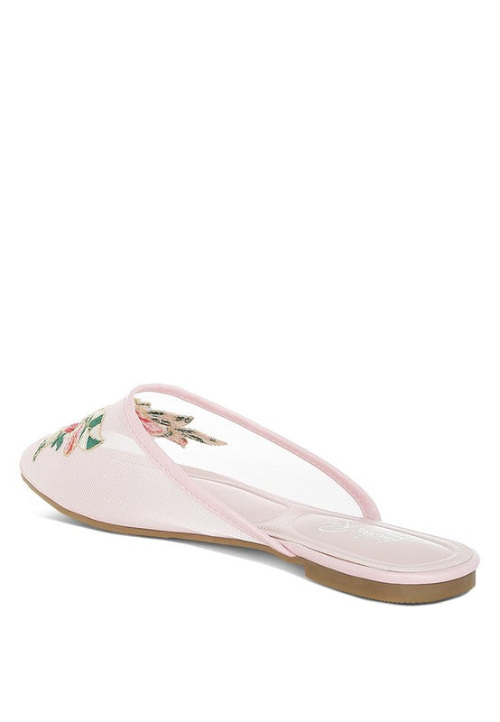 Shara Floral Embroidered Mesh Mules - Tigbul's Variety Fashion Shop