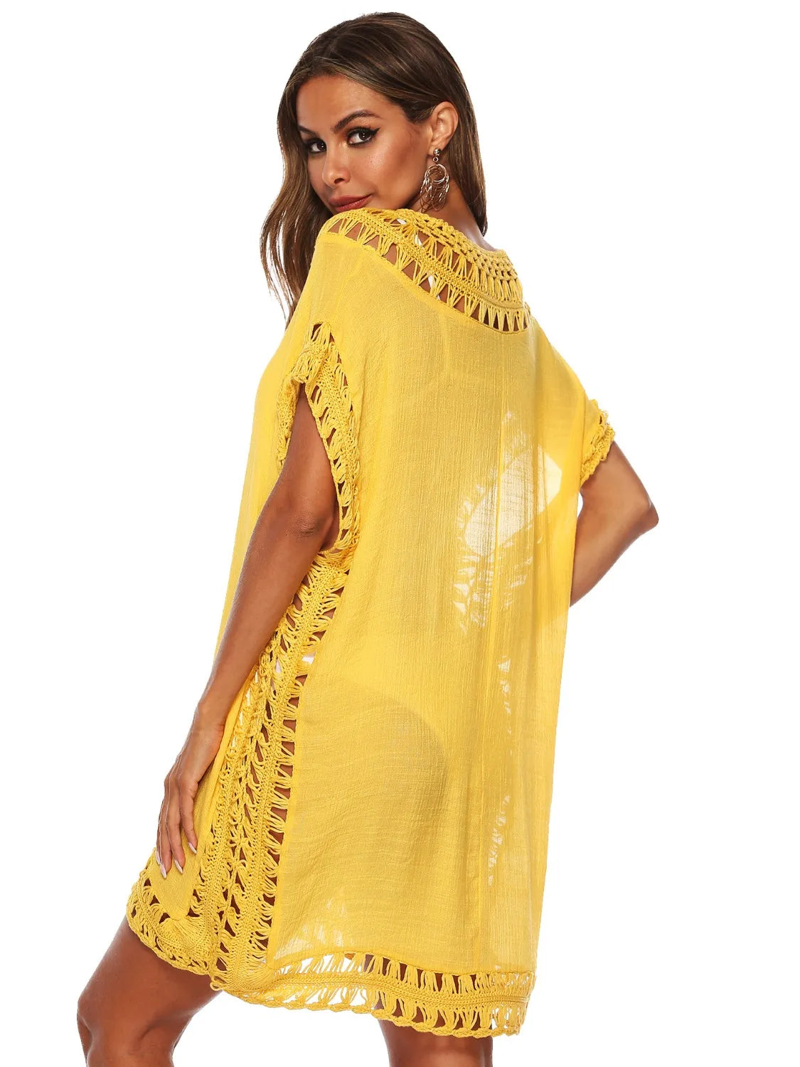 Bohemian Crochet Trim Beach Cover Up Dress - Tigbul's Variety Fashion Shop