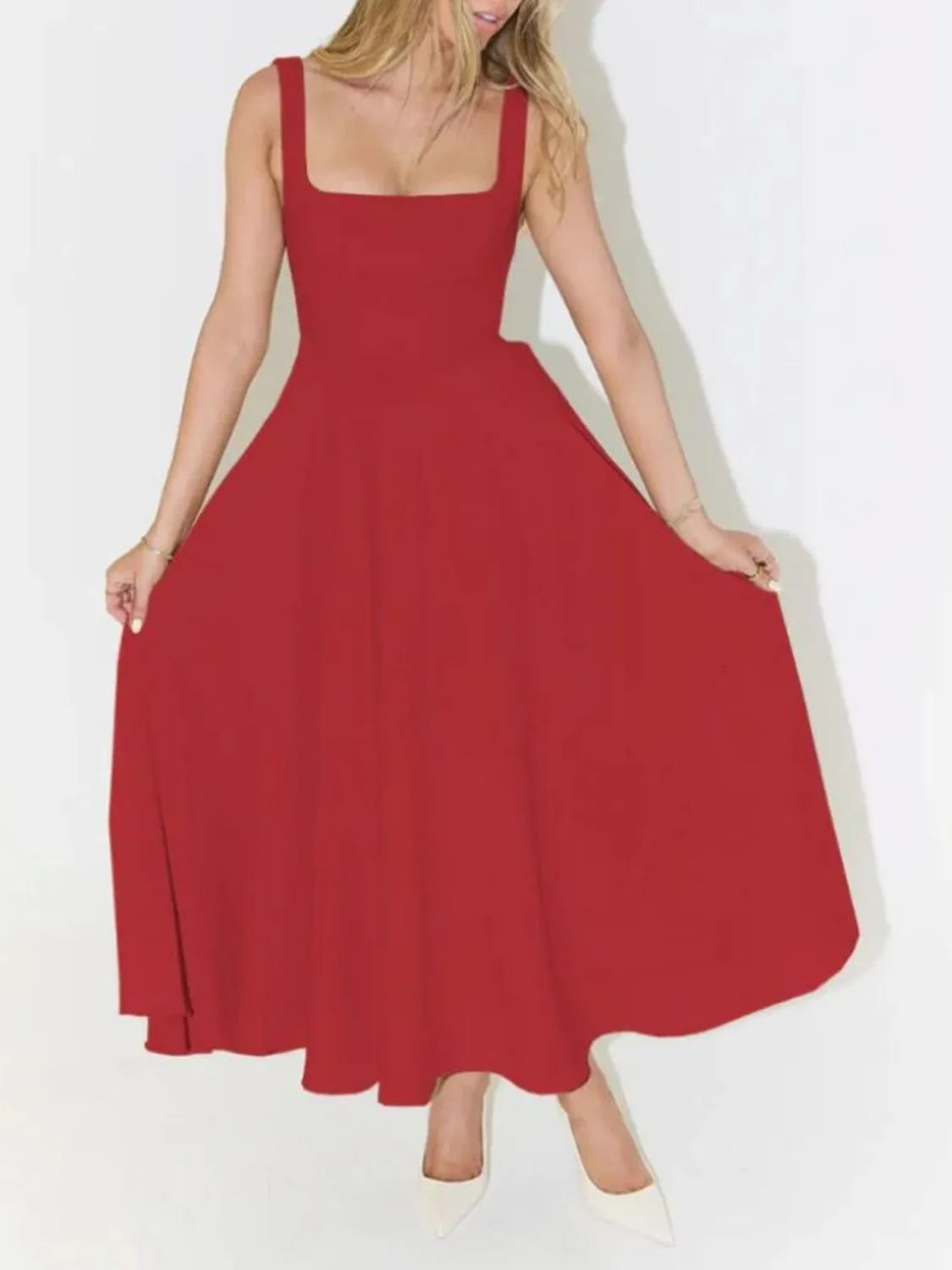 Square Neck Sleeveless Midi Dress - Tigbul's Variety Fashion Shop