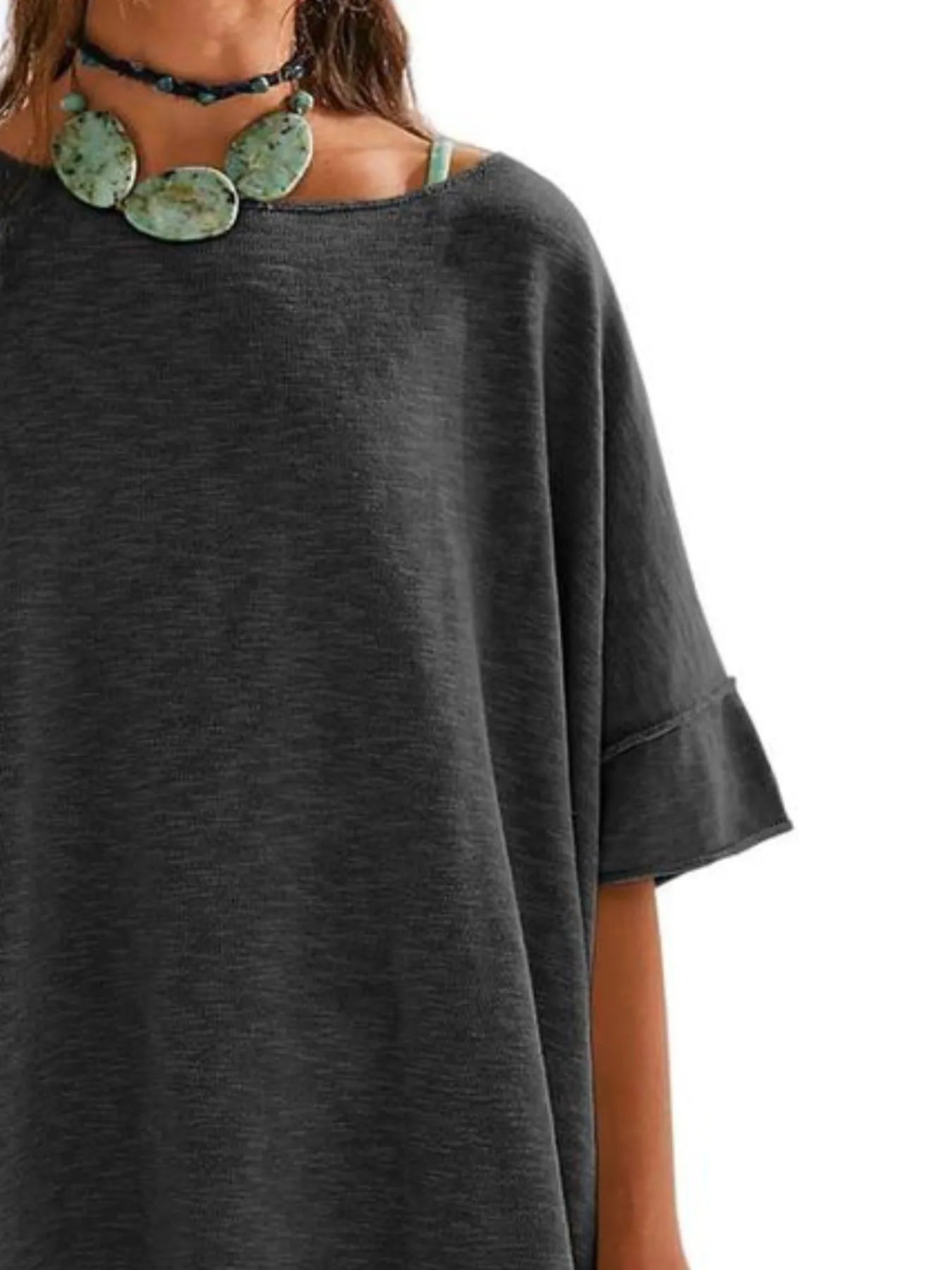 Oversized Round Neck Drop-Shoulder T-Shirt - Tigbul's Variety Fashion Shop