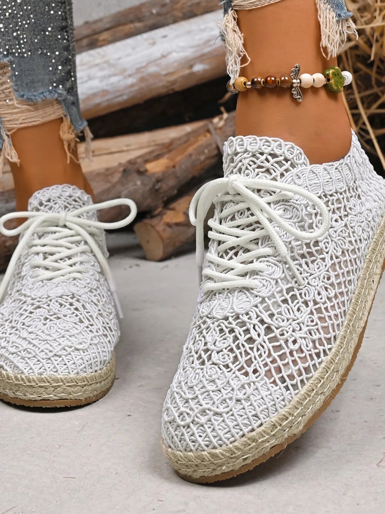 Breathable Woven Lace Up Sneakers - Tigbul's Variety Fashion Shop