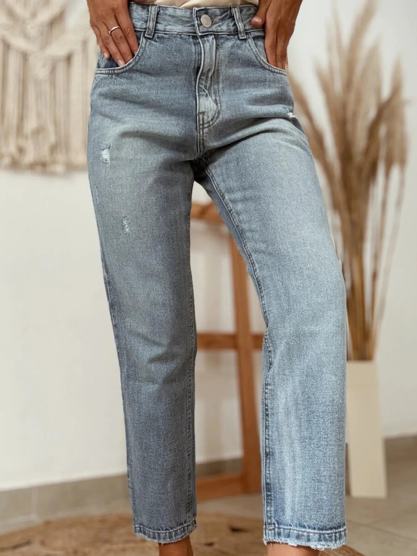 Distressed Ankle-length Straight Jeans - Tigbul's Variety Fashion Shop