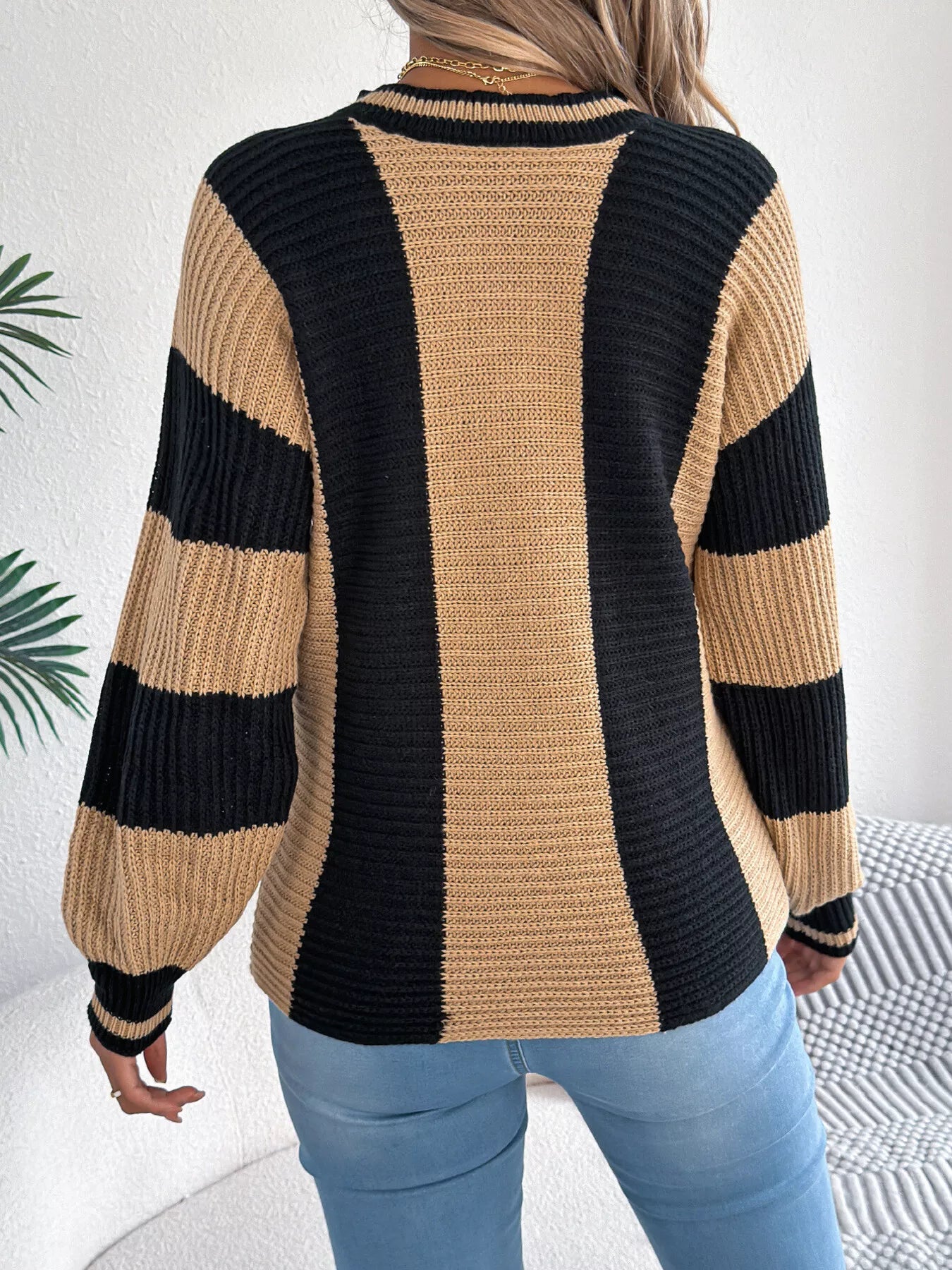 Color Block Round Neck Sweater - Tigbul's Variety Fashion Shop