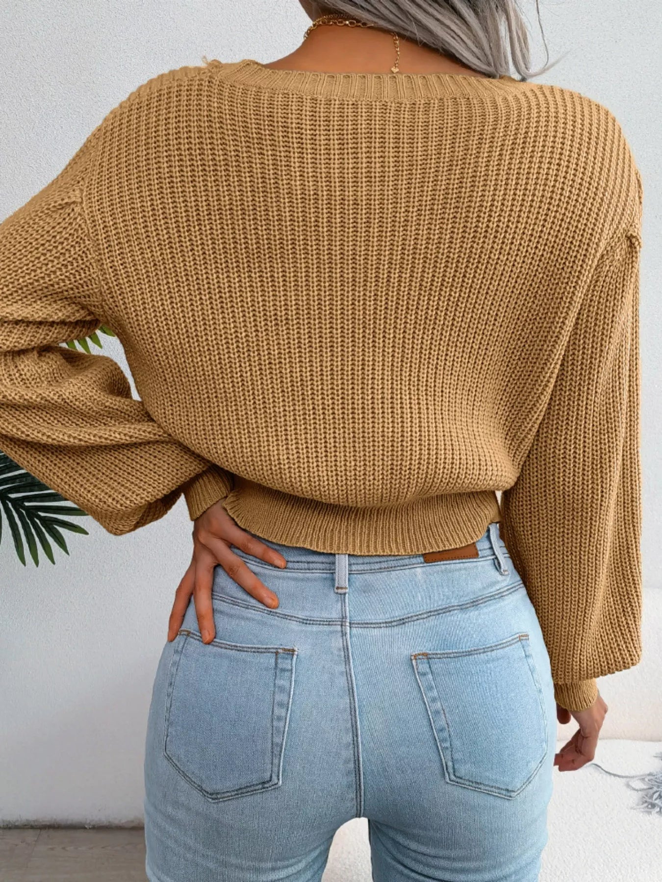 Cable Knit Round Neck Cropped Sweater - Tigbul's Variety Fashion Shop