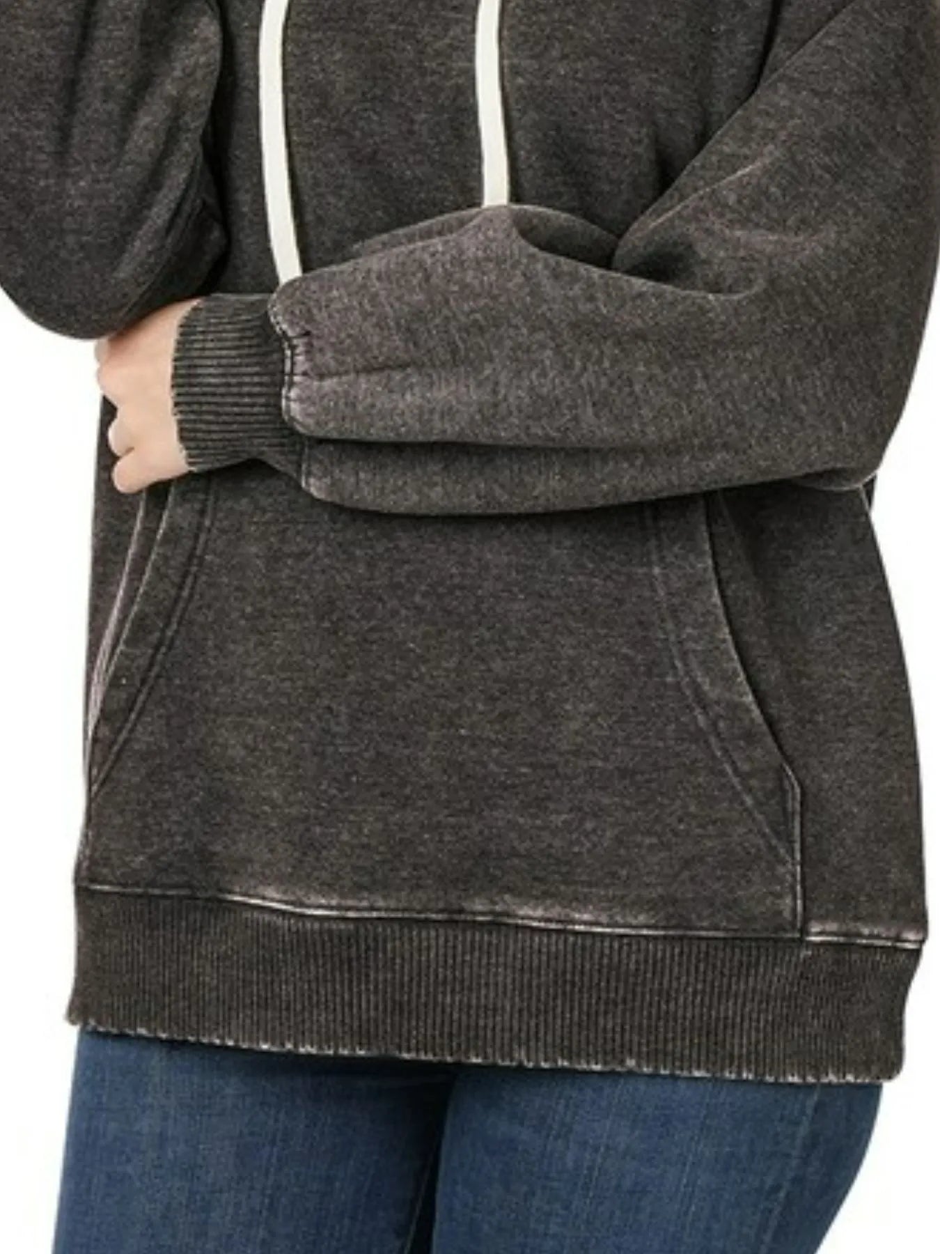 Zenana Acid Wash Fleece Hoodie with Drawstring - Tigbul's Variety Fashion Shop