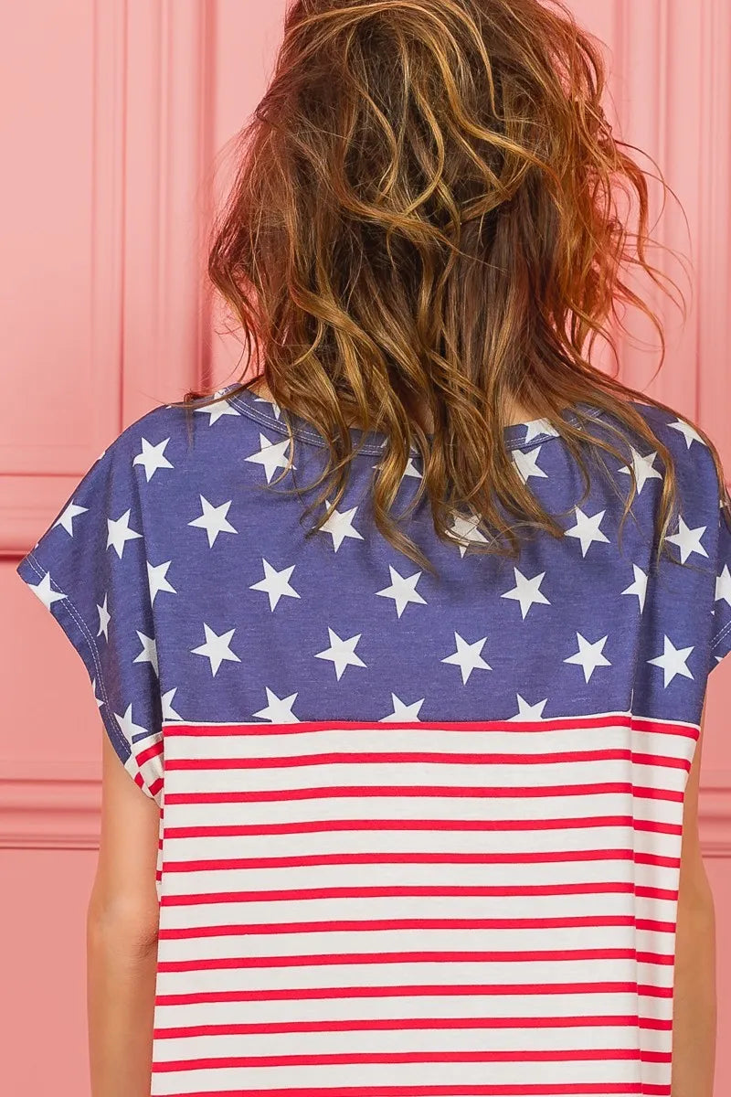 Star Rpinted with Stripe Combo Top - Tigbul's Variety Fashion Shop