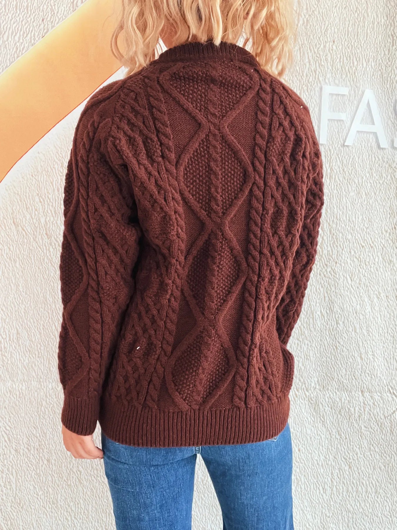 Cable Knit Long Sleeve Sweater - Tigbul's Variety Fashion Shop