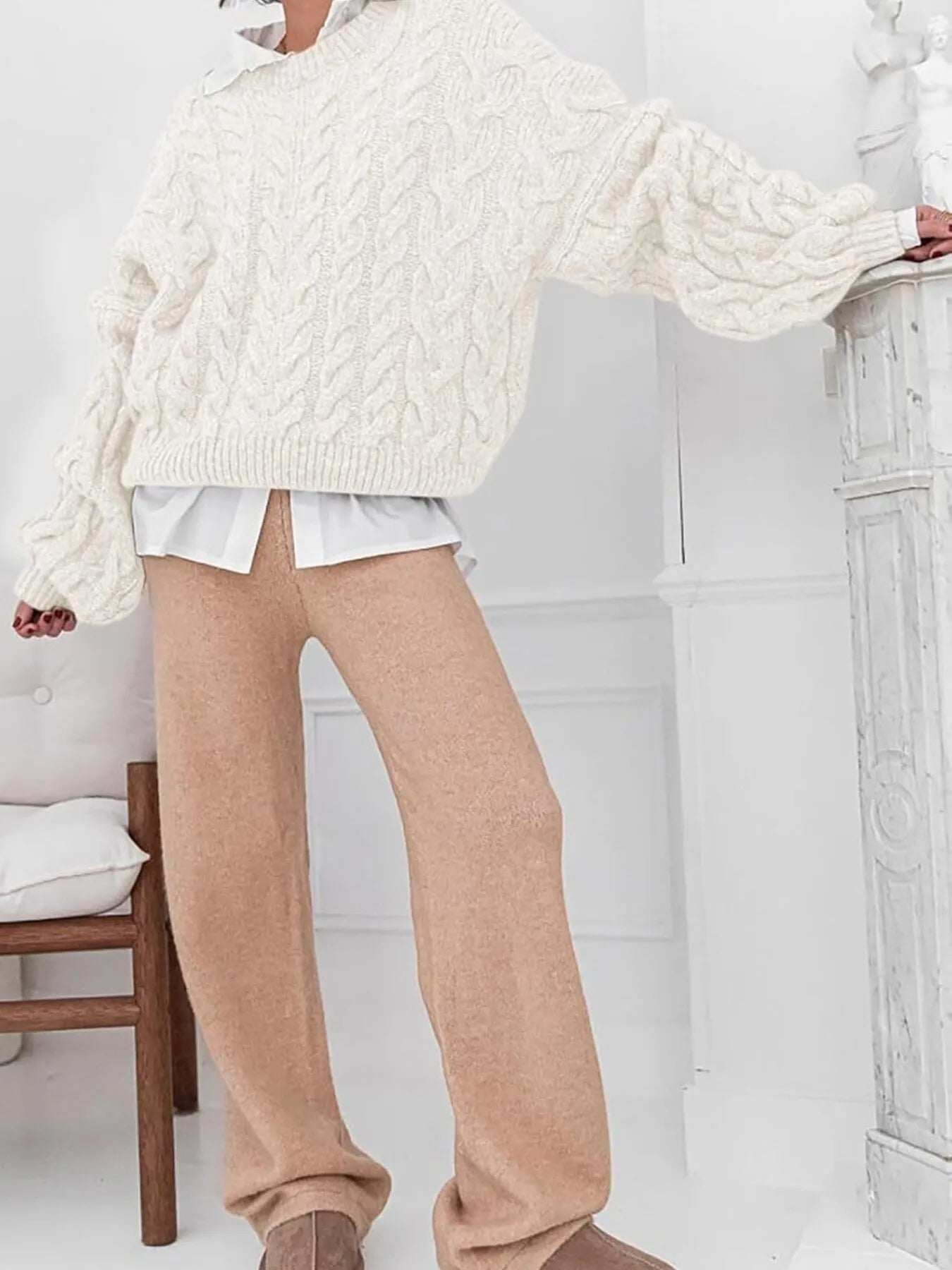 Cable Knit Long Sleeve Sweater - Tigbul's Variety Fashion Shop