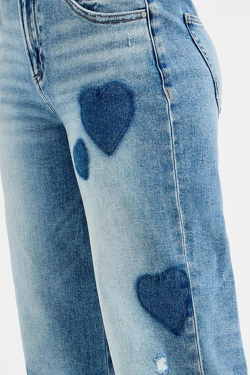 RISEN Full Size Mid Rise Fit-boyfriend Heart Shade Jeans Plus Size - Tigbul's Variety Fashion Shop