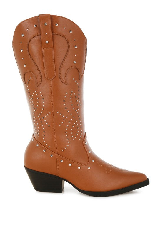 Dockery Studs Embellished Cowboy Boots - Tigbul's Variety Fashion Shop