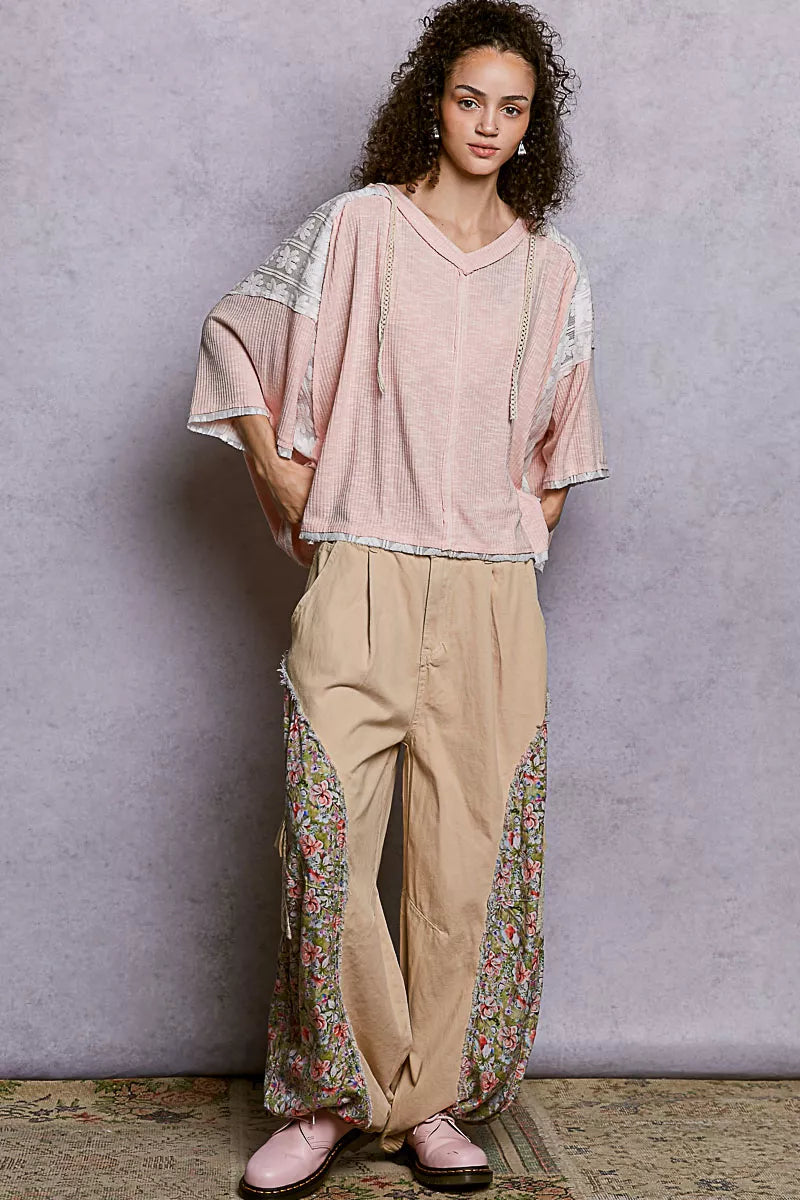 POL Short Sleeve Hoodie Top with Lace Detail - Tigbul's Variety Fashion Shop