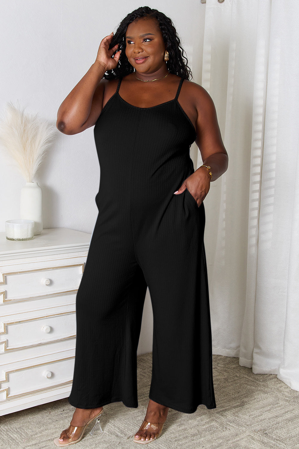 Spaghetti Strap V-Neck Jumpsuit - Tigbul's Variety Fashion Shop
