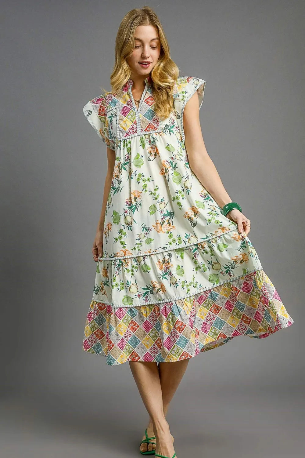Umgee Patchwork Garden Midi Dress - Tigbul's Variety Fashion Shop