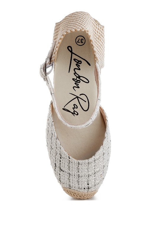 Regatta Tweed Round Toe Woven 4 in. Wedge Heel Sandals - Tigbul's Variety Fashion Shop