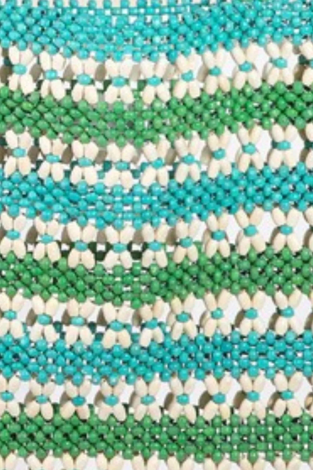 Turquoise Contrast Wooden Beaded Tote Bag - Tigbul's Variety Fashion Shop