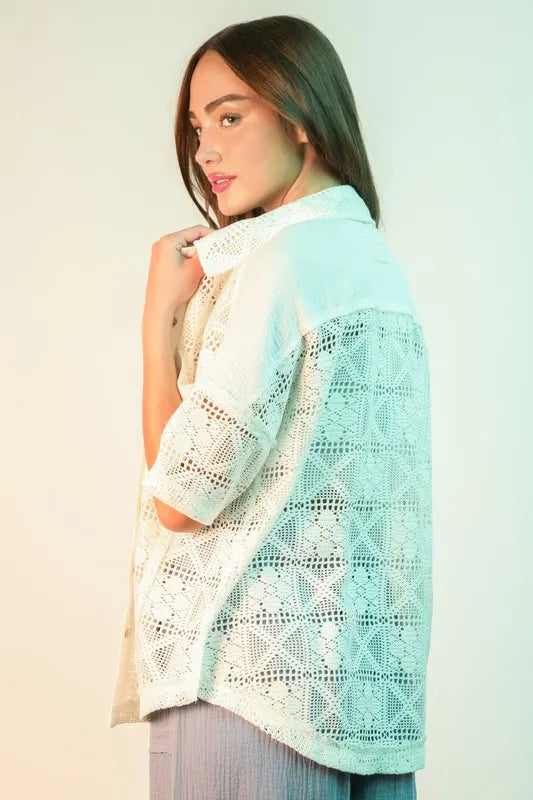 White Plus Size Oversized Crochet Button Down Shirt Top - Tigbul's Variety Fashion Shop