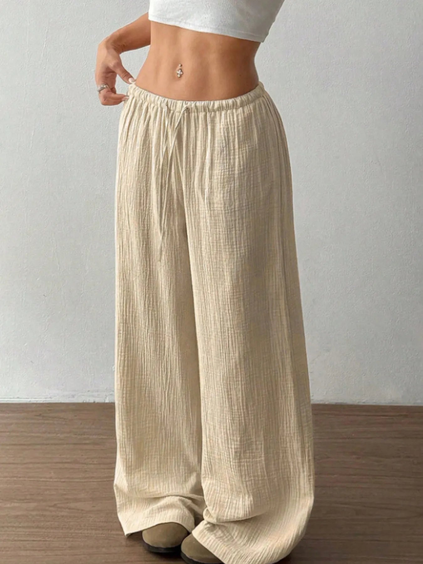 Wide Leg Drawstring Casual Pants - Tigbul's Variety Fashion Shop