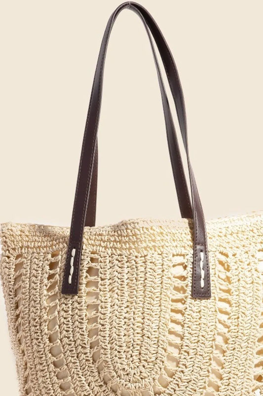 Ivory Straw Braided Rounded Tote Bag - Tigbul's Variety Fashion Shop