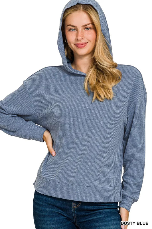 Zenana Ribbed Long Sleeve Hoodie - Tigbul's Variety Fashion Shop