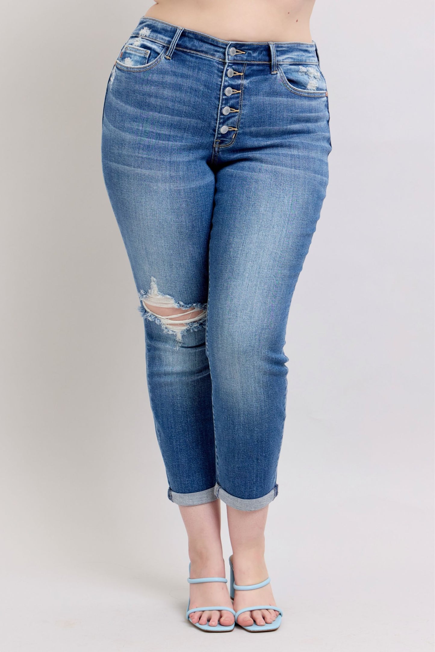 Judy Blue Size 9/29 Button Fly Distressed Jeans with Pockets - Tigbul's Variety Fashion Shop