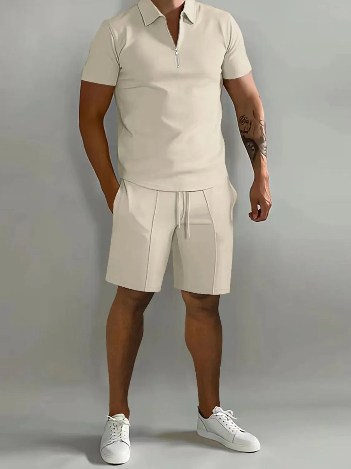 Men's Full Size Collared Neck Short Sleeve Top and Shorts Set Plus Size - Tigbul's Variety Fashion Shop